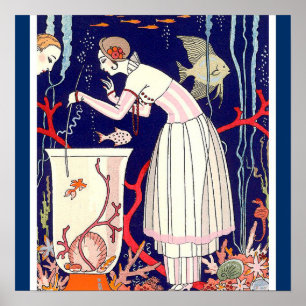 STUNNING LITTLE FISH ,ART DECO BEAUTY FASHION POSTER