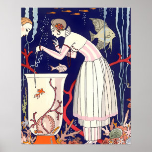 STUNNING LITTLE FISH ,ART DECO BEAUTY FASHION POSTER