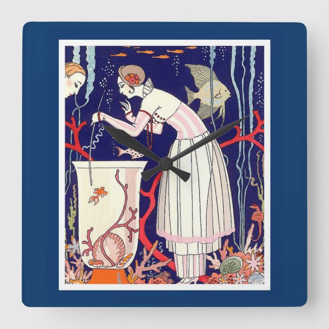 STUNNING LITTLE FISH , ART DECO BEAUTY FASHION SQUARE WALL CLOCK (Front)