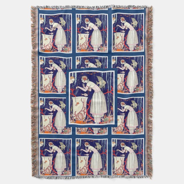 STUNNING LITTLE FISH,ART DECO BEAUTY FASHION THROW BLANKET (Front Vertical)