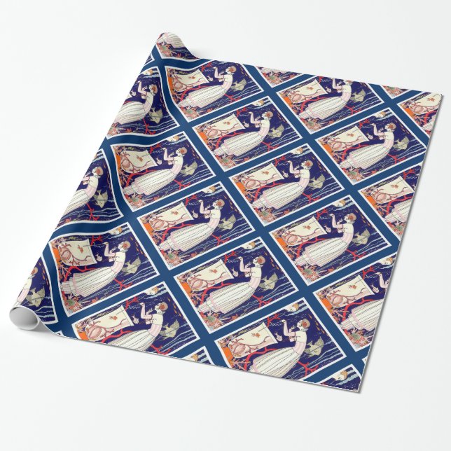 STUNNING LITTLE FISH , ART DECO BEAUTY FASHION WRAPPING PAPER (Unrolled)