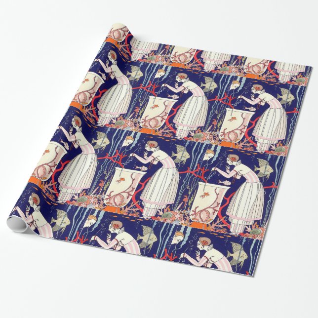 STUNNING LITTLE FISH ,ART DECO BEAUTY FASHION WRAPPING PAPER (Unrolled)