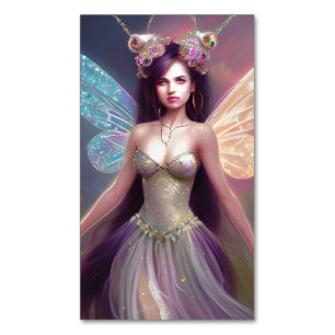 Stunning Magical Chibi Fairy Girl with Long Hair E Magnetic Business Card