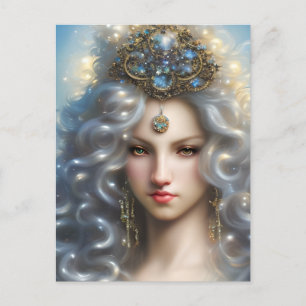 Stunning Magical Full Face White Roaring Lion Long Postcard