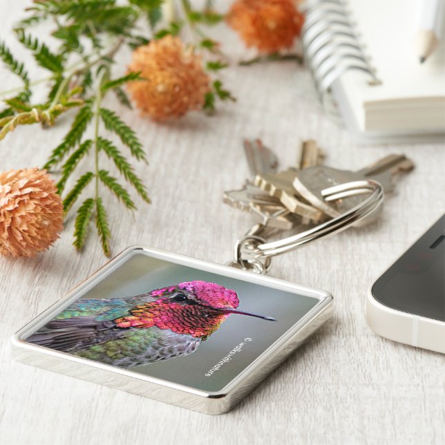 Stunning Male Anna's Hummingbird in Plum Tree Key Ring (Side)