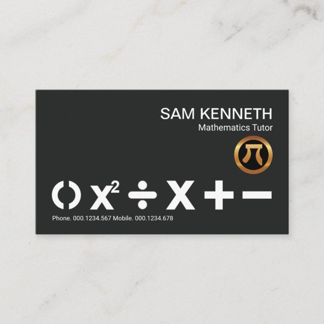 Stunning Math Symbols Mathematics Tutor Business Card (Front)
