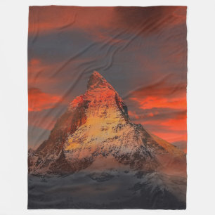 Stunning matterhorn red sky landscape fleece blanket