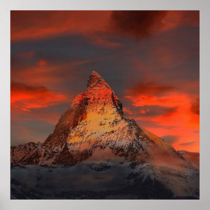 Stunning matterhorn red sky landscape poster
