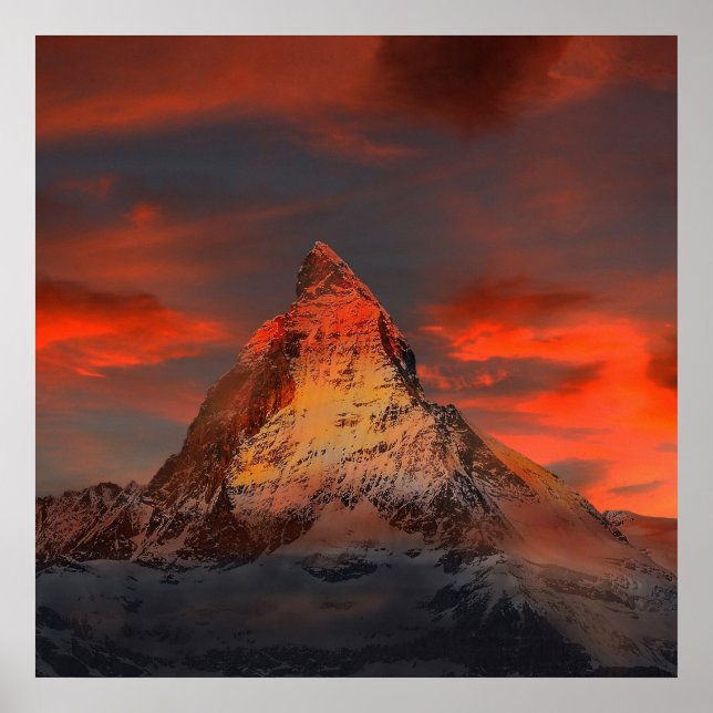 Stunning matterhorn red sky landscape poster (Front)