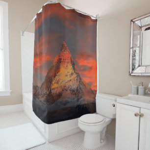 Stunning matterhorn red sky landscape shower curtain