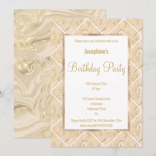 STUNNING METALLIC CHAMPAGNE & GOLD CUSTOM SATIN INVITATION (Front/Back)