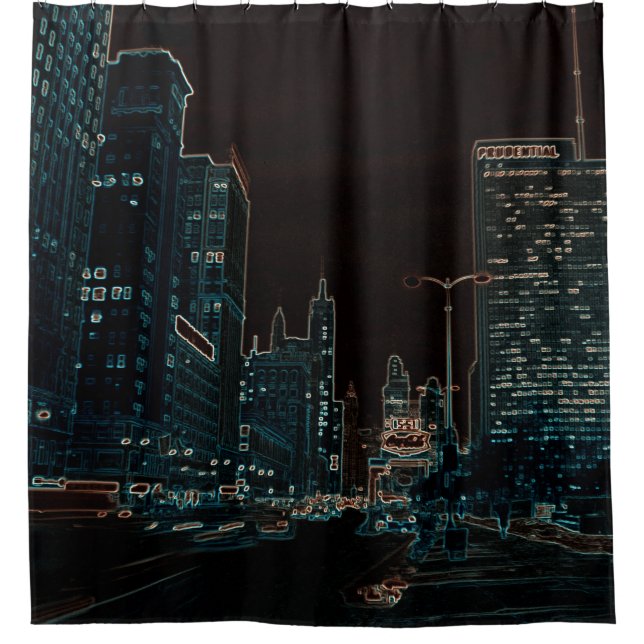 Stunning Michigan Avenue 1967 Chicago Neon Night Shower Curtain (Front)