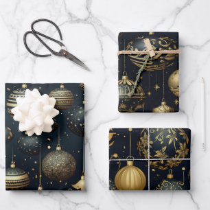 Stunning Midnight Sparkle Ornamental Christmas Wrapping Paper Sheet