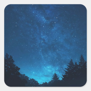 Stunning Milky Way Galaxy Over Pine Forest Square Sticker