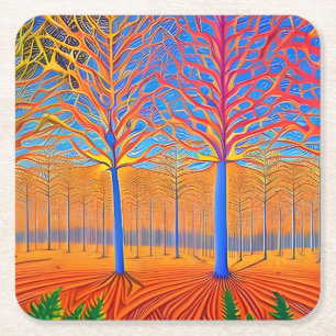 Stunning Modern Art Woodland Forest Square Paper Coaster