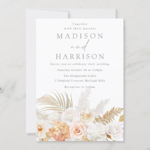 Stunning Modern Blush Gold & White Floral Wedding Invitation