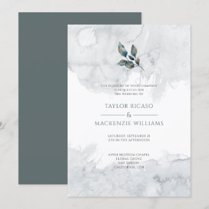Stunning Modern Grey Smoke Watercolor Wedding Invitation