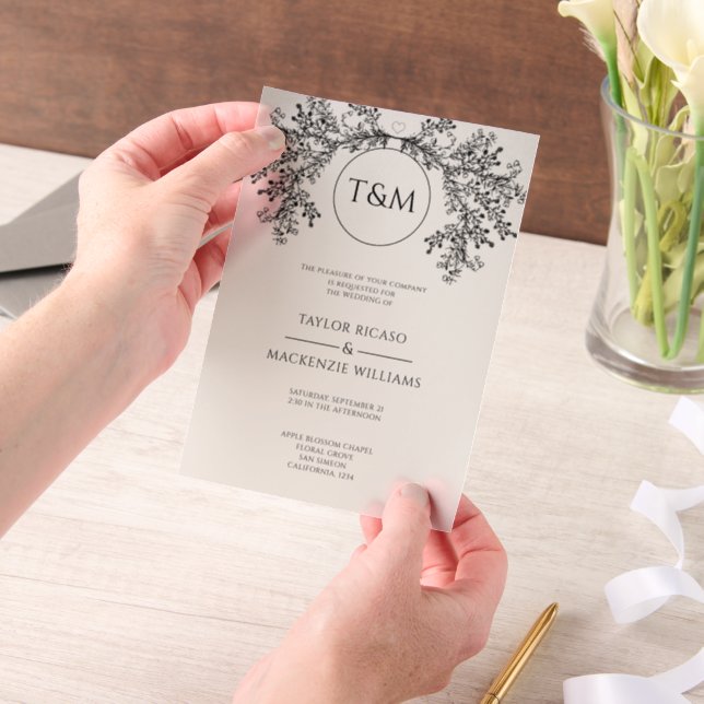 Stunning Modern Monogram Minimalist Wedding Vellum Invitations (Handheld)