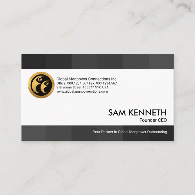 Stunning Monochrome Grey Stripes Manpower Business Card (Front)