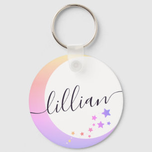 Stunning Moon and Stars White Rainbow Ombre Name  Key Ring