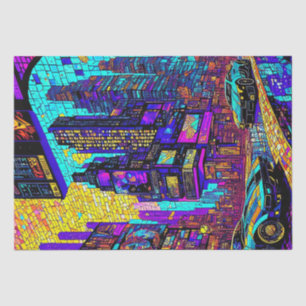 Stunning Mosaic Stained Glass Neon Cyberpunk City Tissue Paper