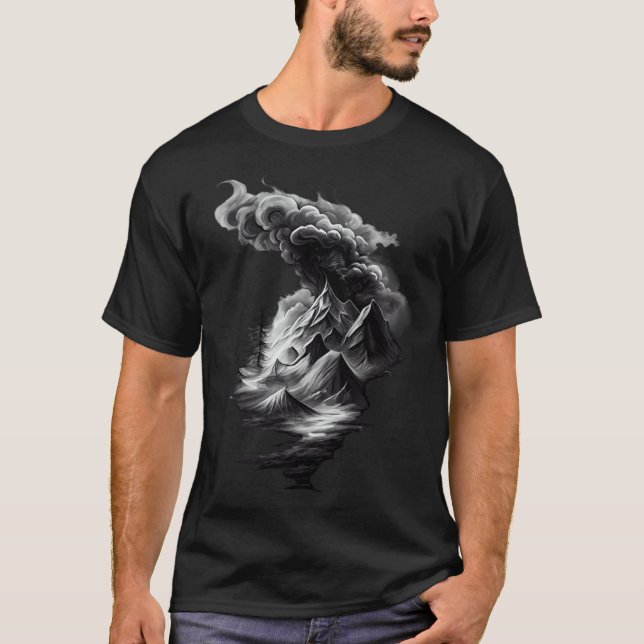 Stunning Mountain and Cloud in Black and White T-Shirt (Front)