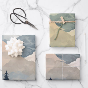 Stunning Mountain Tree Sunset Pattern, Poster Art Wrapping Paper Sheet