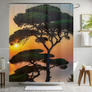 Stunning Nature Pine Tree Sunset Green Bathroom Shower Curtain