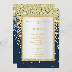 STUNNING NAVY GOLD SPARKLE WEDDING CUSTOM INVITATION