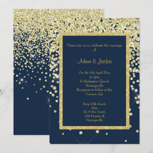 STUNNING NAVY GOLD SPARKLE WEDDING CUSTOM INVITATION