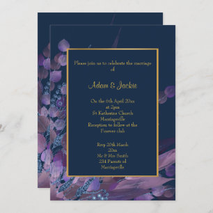 STUNNING NAVY PURPLE EUCALYPTUS WEDDING CUSTOM INVITATION
