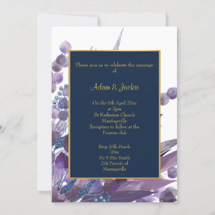 STUNNING NAVY WHITE EUCALYPTUS WEDDING CUSTOM INVITATION