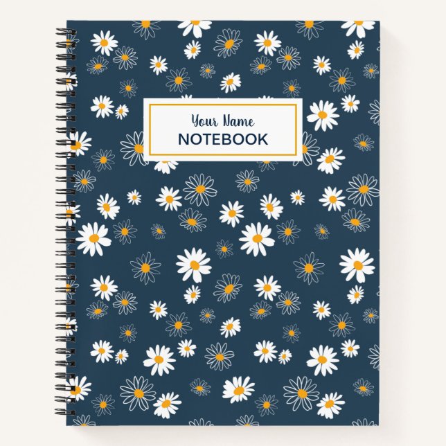 Stunning Navy Yellow White Classic Daisy Flowers Notebook (Front)
