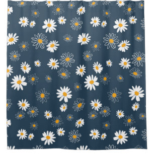 Stunning Navy Yellow White Classic Daisy Flowers Shower Curtain