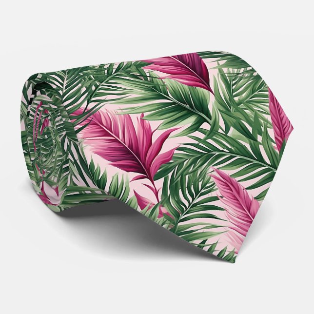 Stunning Neck Tie with Exotic Leaves Pattern (Rolled)