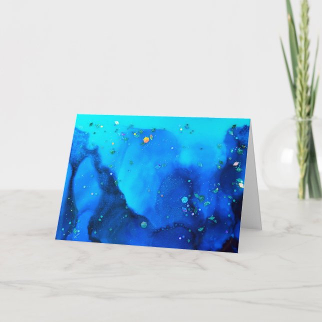Stunning Ocean Holographic Alcohol Ink Painting Card (Front)