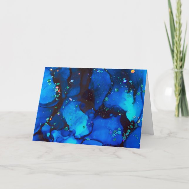 Stunning Ocean Holographic Alcohol Ink Painting Card (Front)