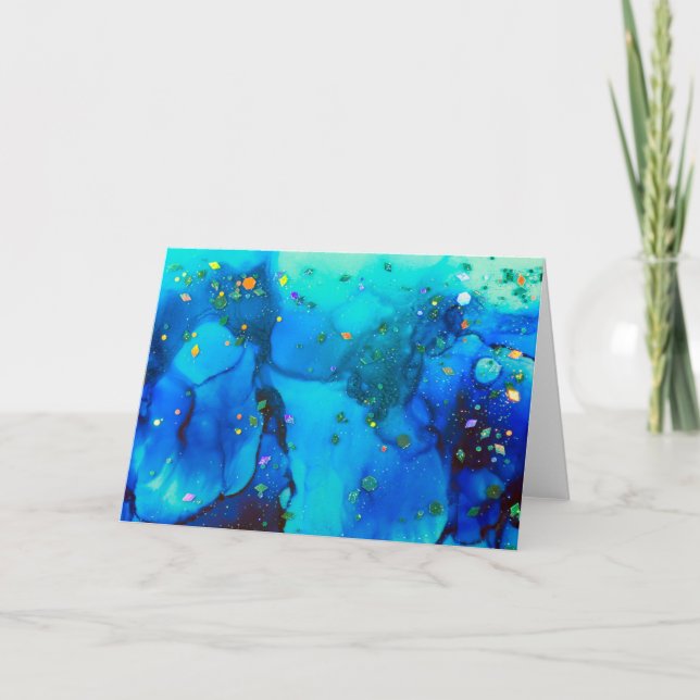 Stunning Ocean Holographic Alcohol Ink Painting Card (Front)