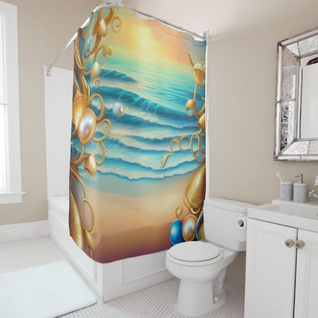 Stunning Ocean with Diamonds and Pearls  Shower Curtain (In Situ)