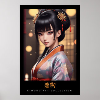 stunning orange blue kimono - japanese wall art