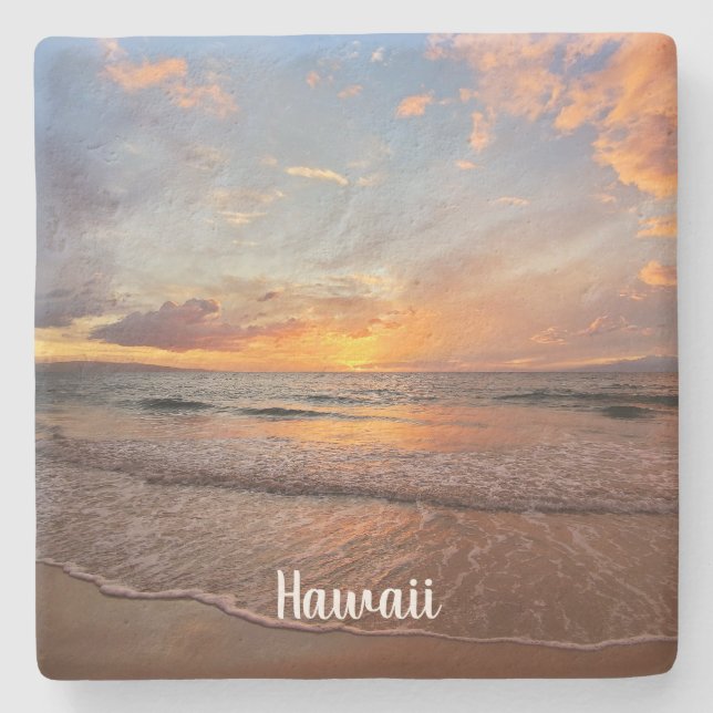 Stunning Orange Maui Sunset Stone Coaster (Front)