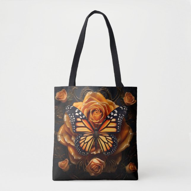 Stunning orange Monarch butterfly with roses  Tote Bag (Front)