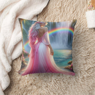 Stunning Pastel pink lady & Rainbow Cushion
