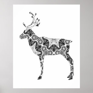 Stunning Pattern Reindeer Coloring Page Art Poster