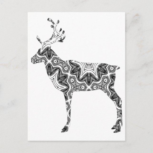 Stunning Pattern Reindeer Colouring Page to Colour Postcard (Front)