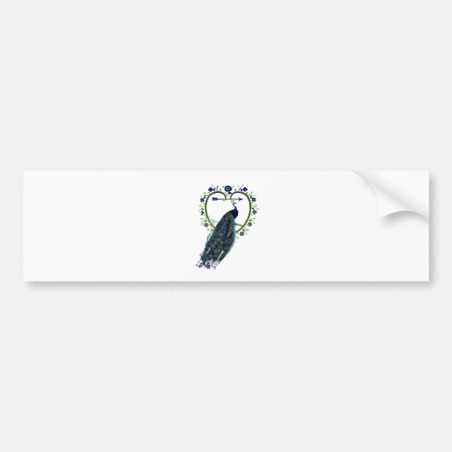 Stunning Peacock and ornate heart flower frame Bumper Sticker (Front)