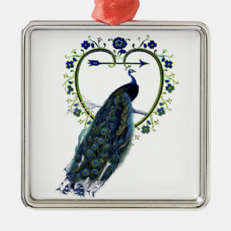 Stunning Peacock and ornate heart flower frame Metal Tree Decoration