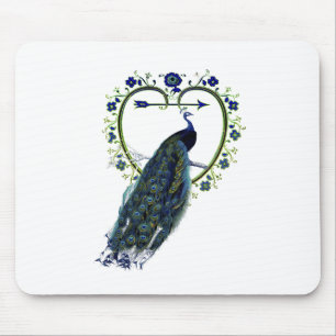Stunning Peacock and ornate heart flower frame Mouse Mat