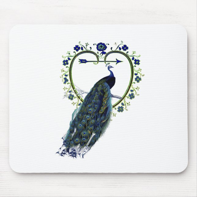 Stunning Peacock and ornate heart flower frame Mouse Mat (Front)