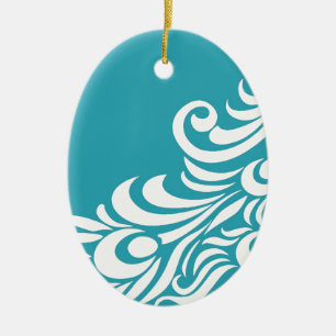 Stunning Peacock Feather Silhouette Print Ceramic Tree Decoration